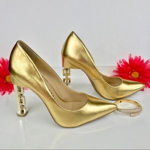 metallic gold pumps